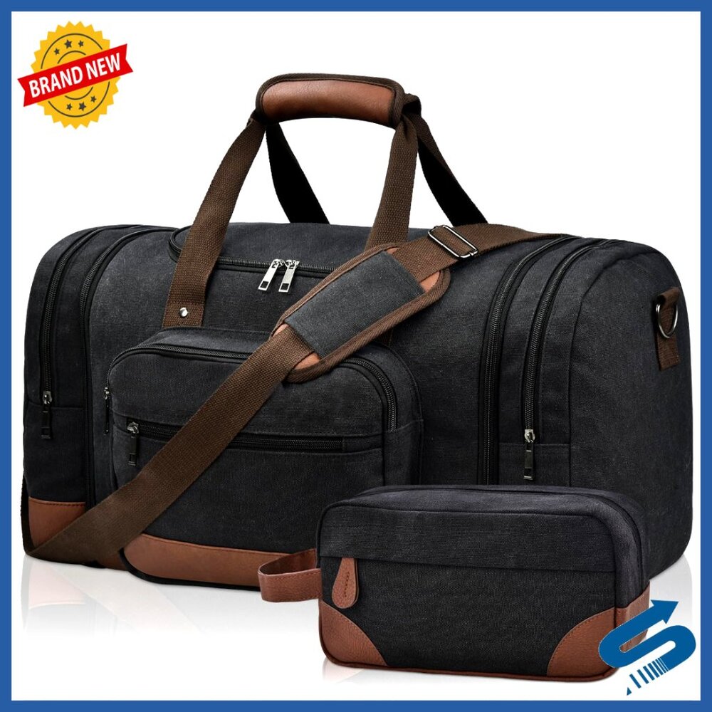 Canvas Travel Duffel Bag Expandable Carry On Luggage Multi Pocket Design